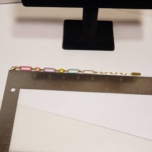 TOVA Reversible Bracelet Multicolor Paperclip Style Enamel  Approx 5.5" to 8" - Picture 7 of 12